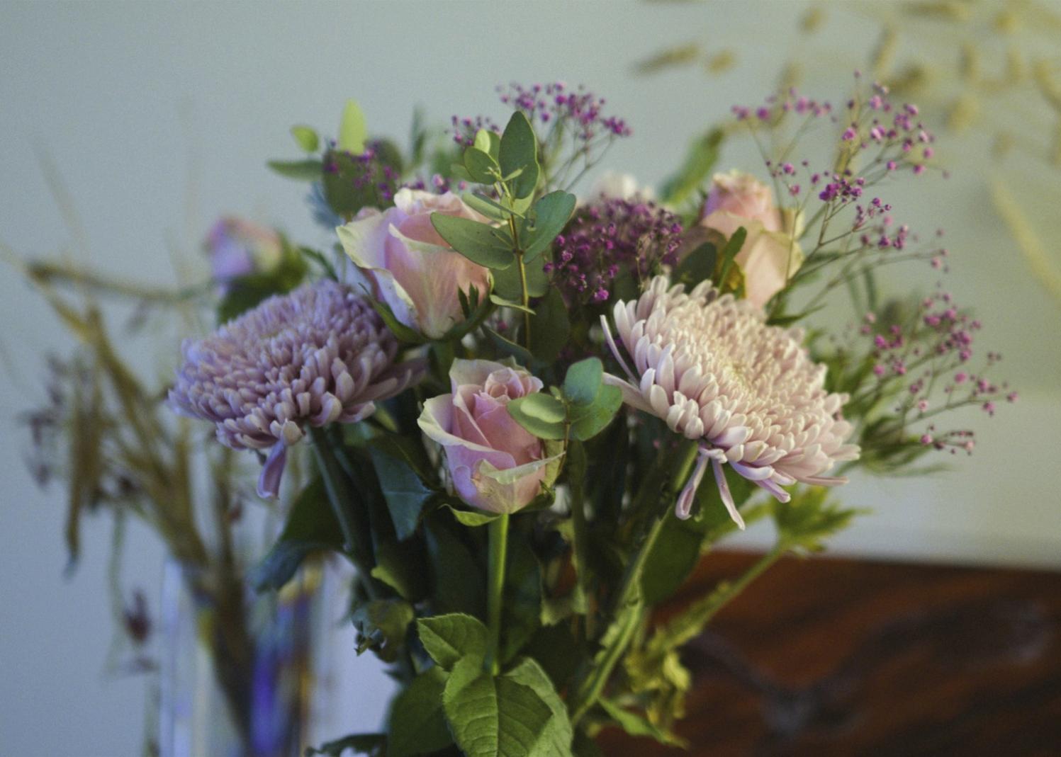 Professional flower arrangement workspace
